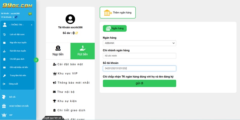 Hướng dẫn rút tiền 99OK